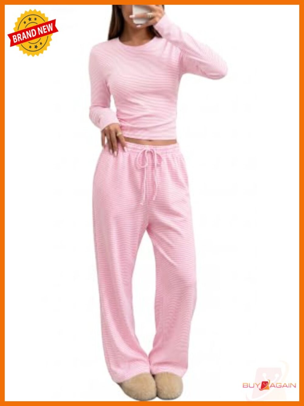 Womens Striped Lounge Set 2 Piece Fall Pajamas Rayon Long Sleeve Wide Leg